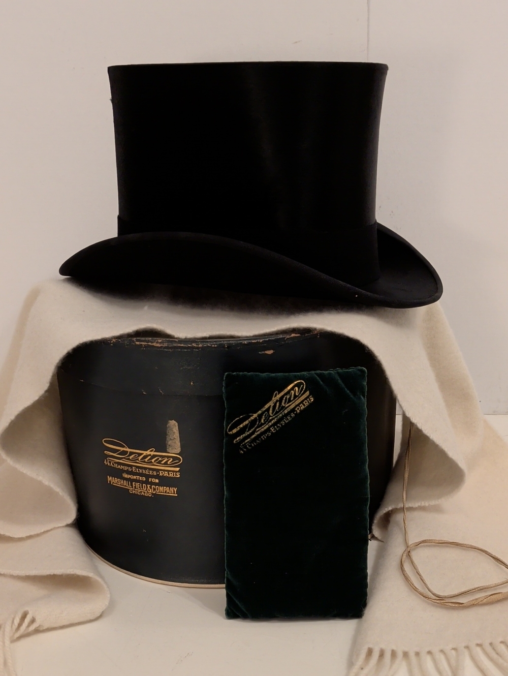 Antique French Beaver Top Hat w Original Box & Velvet Pad by Delion See Measure